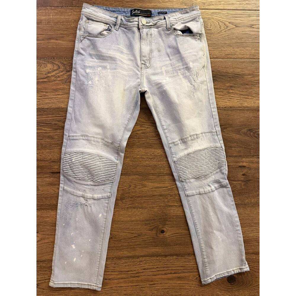 Switch Remarkable Slim Straight Moto Jeans Mens 34x32 Light Wash Stretch Biker